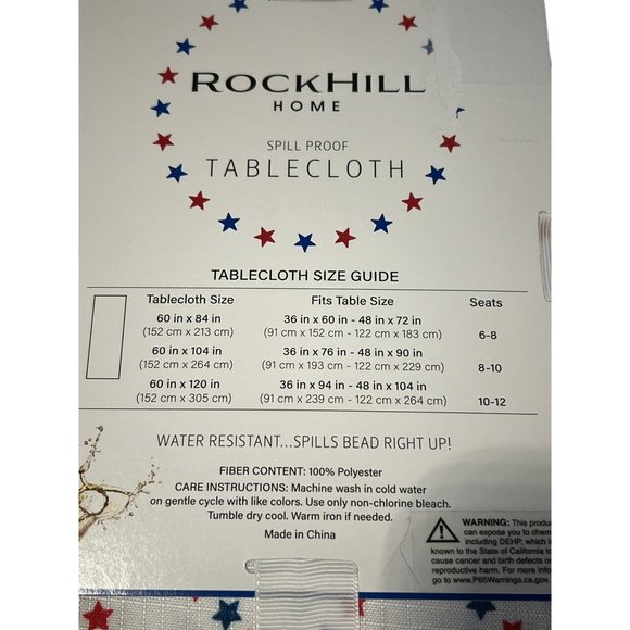 RockHill Home Tablecloth Red White Blue Stars Spillproof 104"x60" NWT - Picture 5 of 5